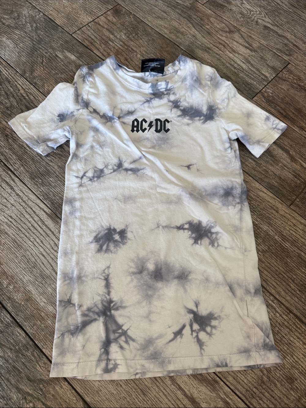 Cotton On Kids Short Sleeve Tie-Dye AC/DC Logo Tee - White & Gray